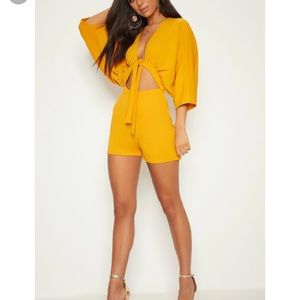 Prettylittlething Mustard Cutout Romper